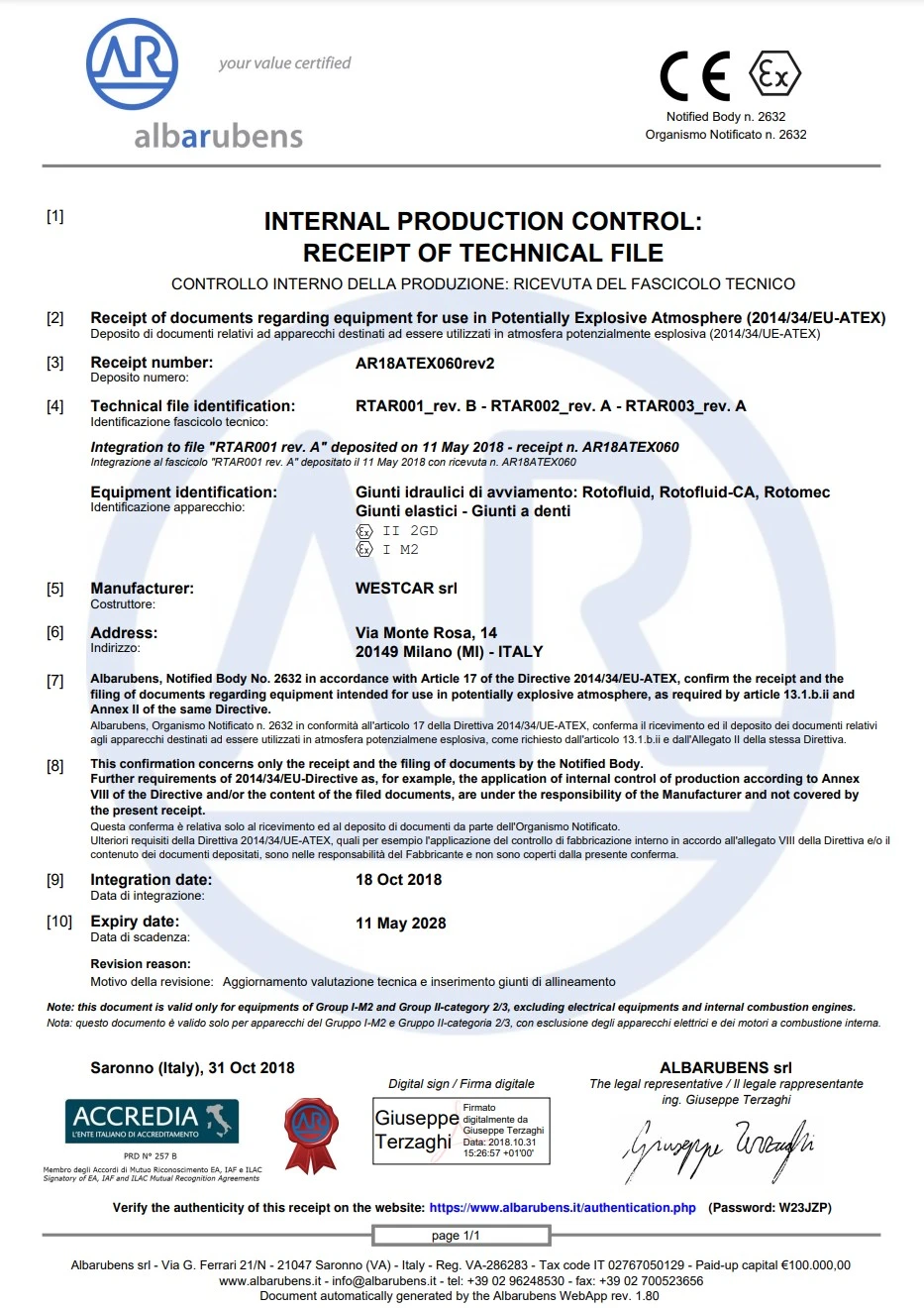 Certificate CE ATEX 